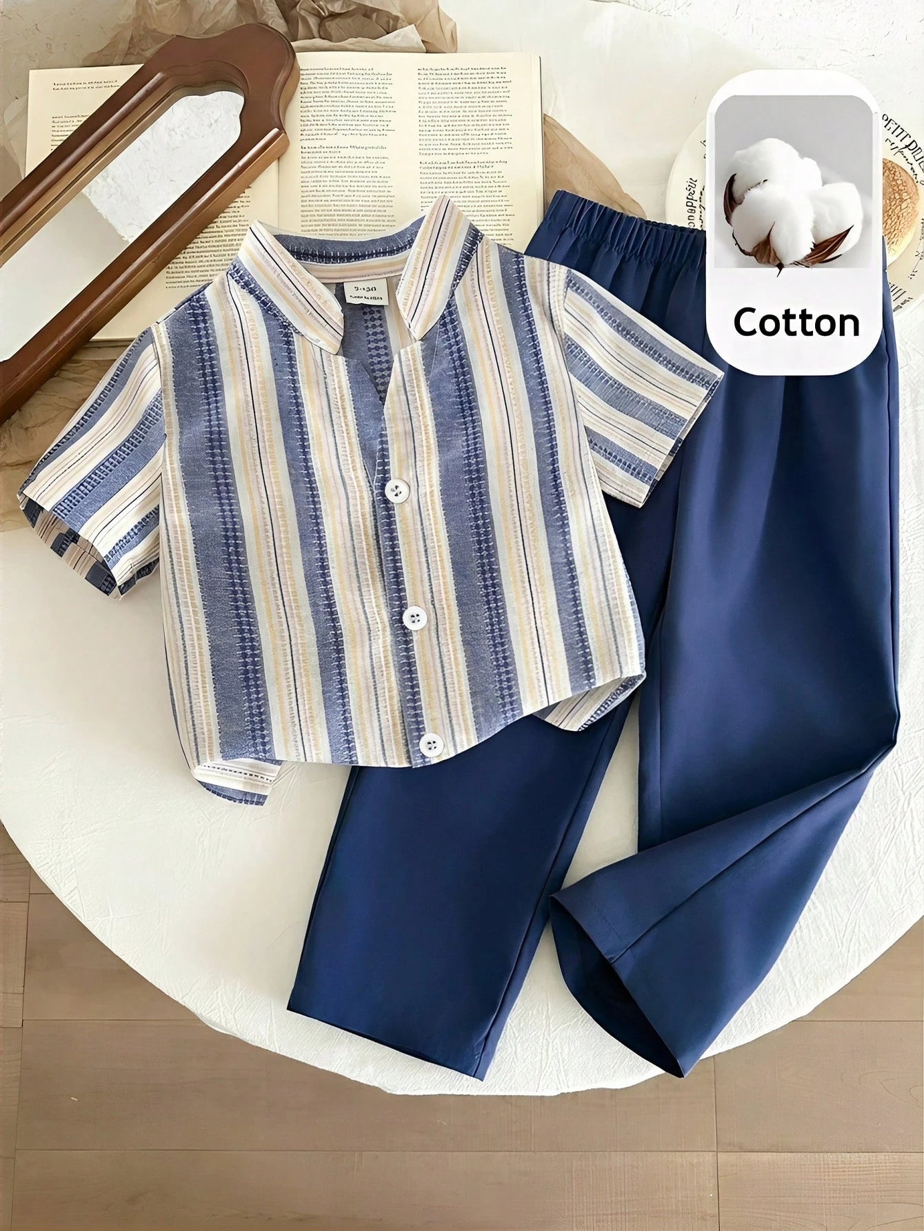 2pcs Baby Boys Baby Girls Toddler Boys Casual Preppy Versatile White Solid Color Hollow Knit Soft Small Collar Short Sleeve Button-Up Top Textured Fabric Half Placket Short Sleeve T-Shirt And Co