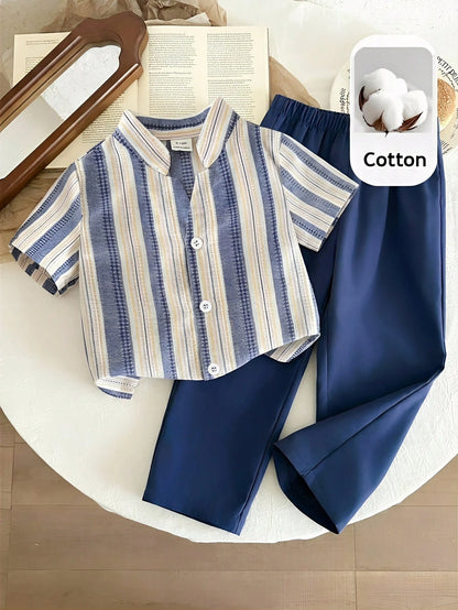 2pcs Baby Boys Baby Girls Toddler Boys Casual Preppy Versatile White Solid Color Hollow Knit Soft Small Collar Short Sleeve Button-Up Top Textured Fabric Half Placket Short Sleeve T-Shirt And Co