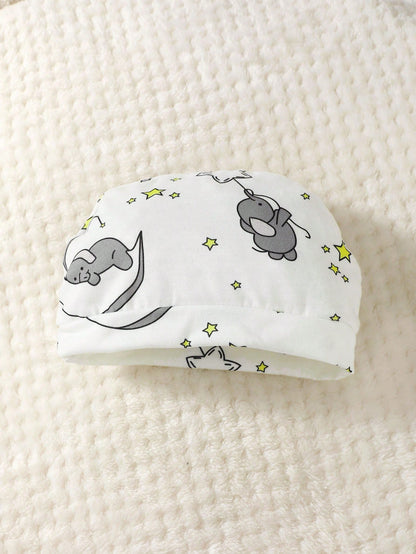 2pcs Baby Boys' Cute Cartoon Elephant Pattern Embroidery Long Sleeve Jumpsuit With Hat