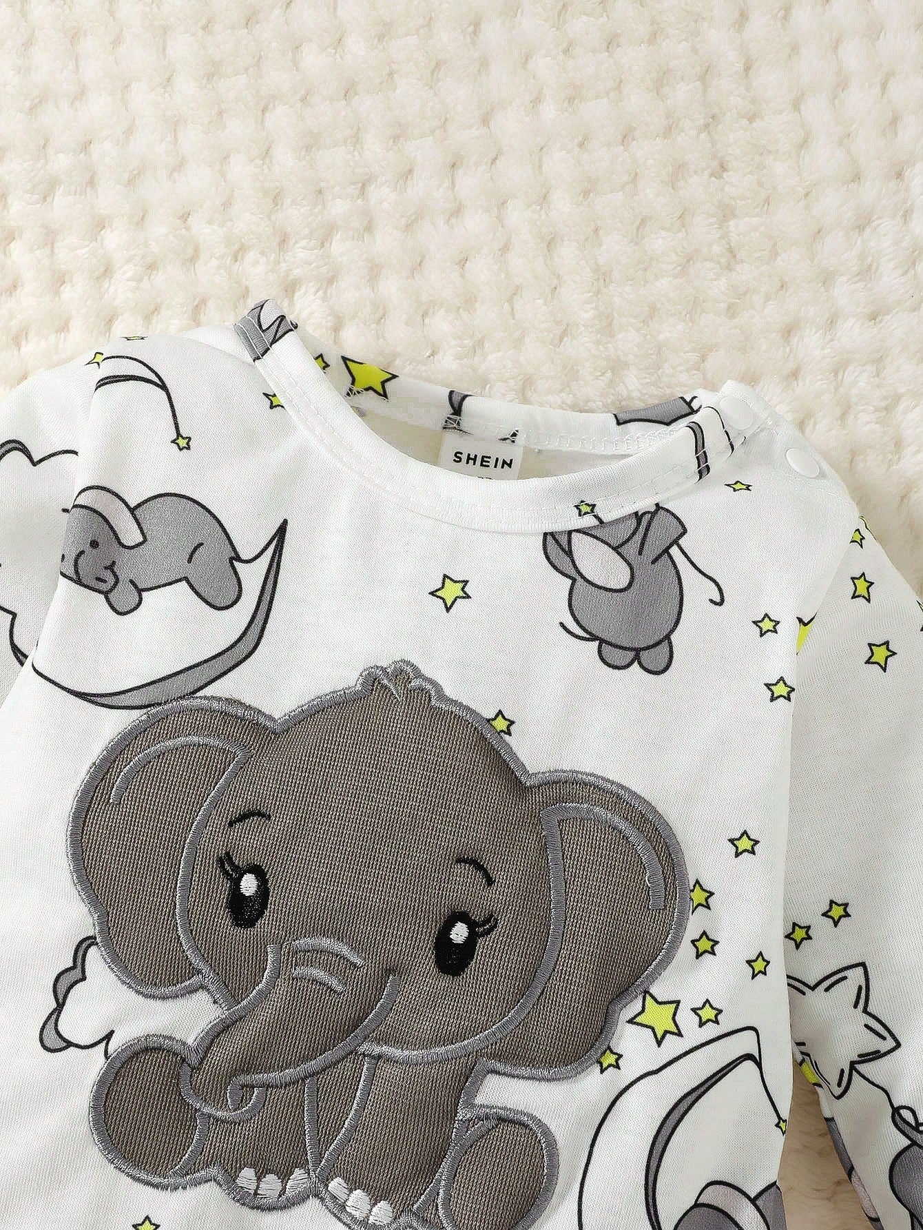 2pcs Baby Boys' Cute Cartoon Elephant Pattern Embroidery Long Sleeve Jumpsuit With Hat