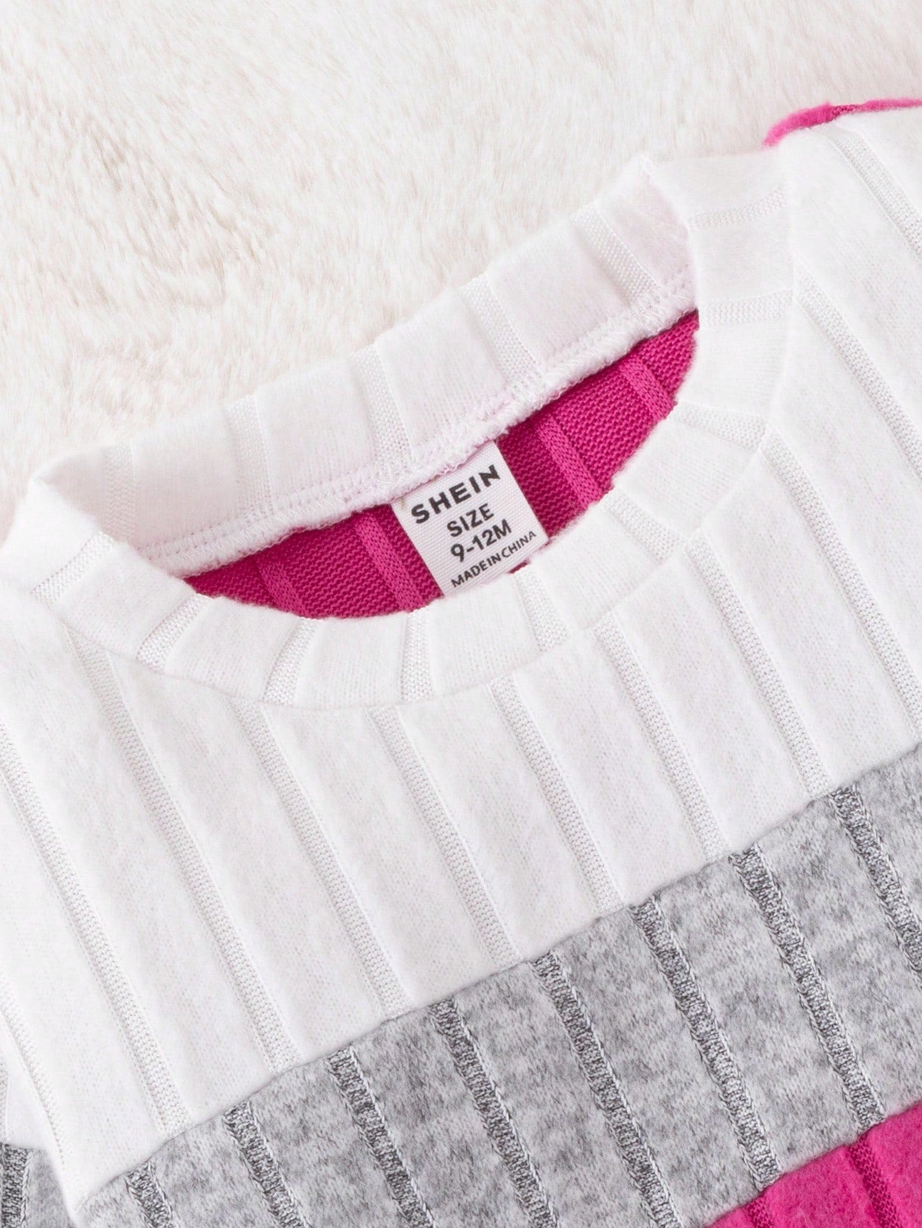 2pcs Baby Girl Casual Chic Colorblock Wide Ribbed Round Neck Long Sleeve Top And Pants Set, Suitable For Daily School, Spring/Autumn Fall Winter