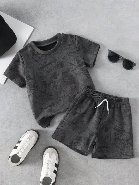 2pcs Baby/Toddler Casual Solid Color T-Shirt + Shorts Set, Suitable For Daily Wear, School, Travel, Outdoor Play, Summer Season Baby Boy