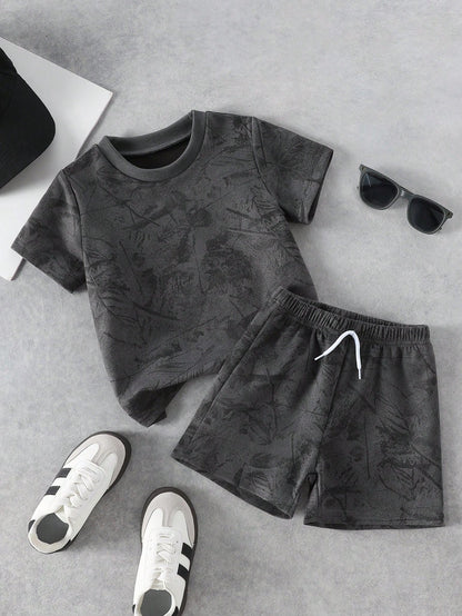 2pcs Baby/Toddler Casual Solid Color T-Shirt + Shorts Set, Suitable For Daily Wear, School, Travel, Outdoor Play, Summer Season Baby Boy