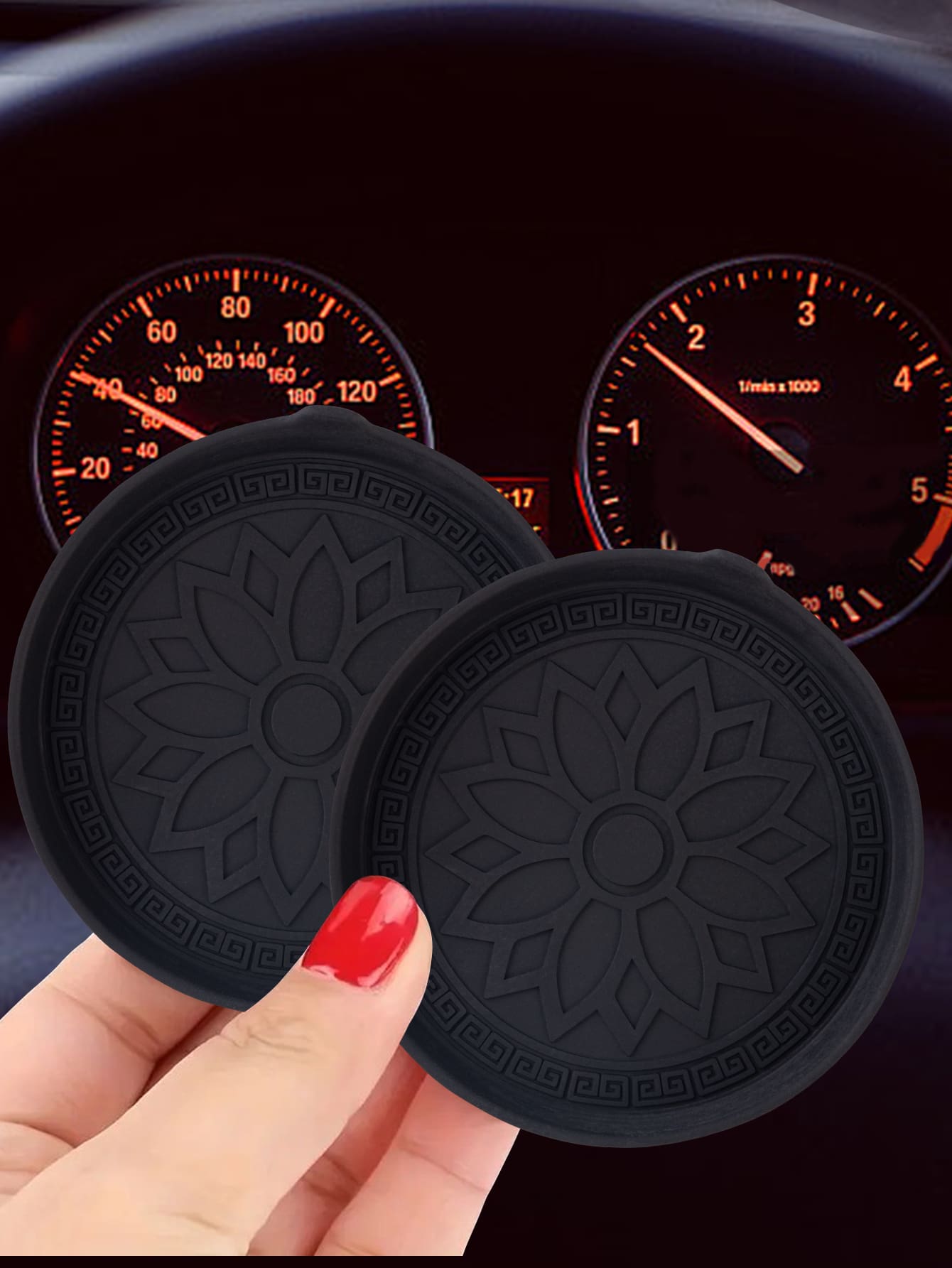 2pcs Black Round 3d Pattern Silicone Non-slip Cup Holder Coaster For Car With Water & Dust Resistant Features- Suitable For Toyota Cars