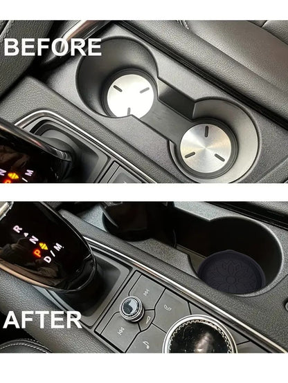 2pcs Black Round 3d Pattern Silicone Non-slip Cup Holder Coaster For Car With Water & Dust Resistant Features- Suitable For Toyota Cars