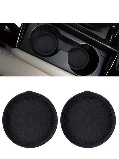 2pcs Black Round 3d Pattern Silicone Non-slip Cup Holder Coaster For Car With Water & Dust Resistant Features- Suitable For Toyota Cars