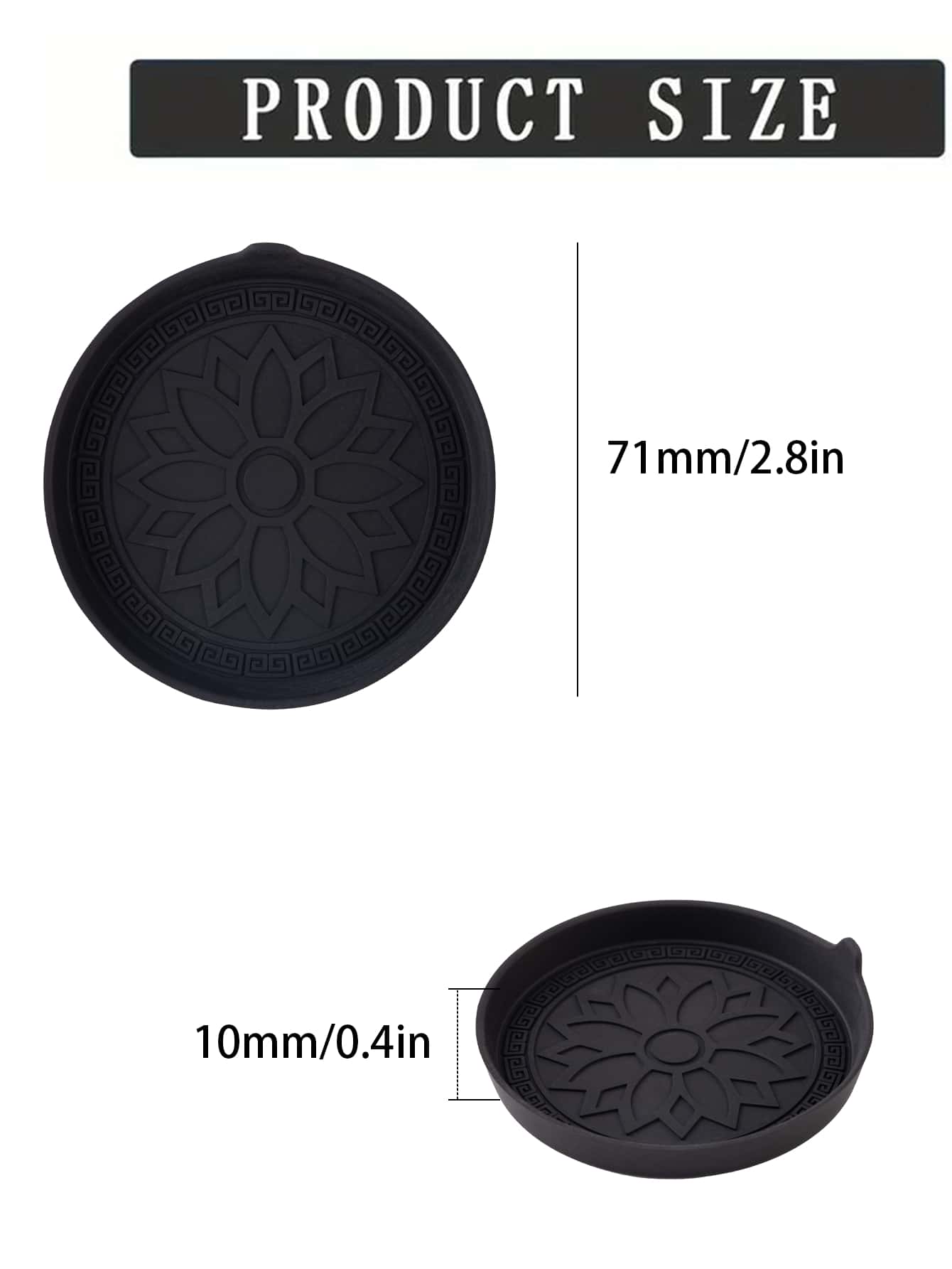 2pcs Black Round 3d Pattern Silicone Non-slip Cup Holder Coaster For Car With Water & Dust Resistant Features- Suitable For Toyota Cars