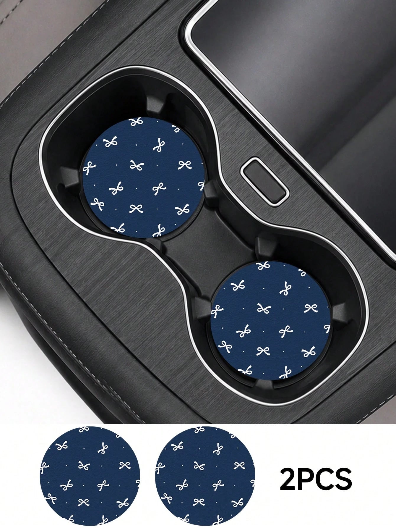 2pcs Bow Pattern Leather Car Cup Holder Mats, Non-Slip Round Cup Coaster Design, Universal Car Cup Holder Liners, Easy To Clean Universal Car Cup Holder Liners, Suitable For Car Interior Decoration, G