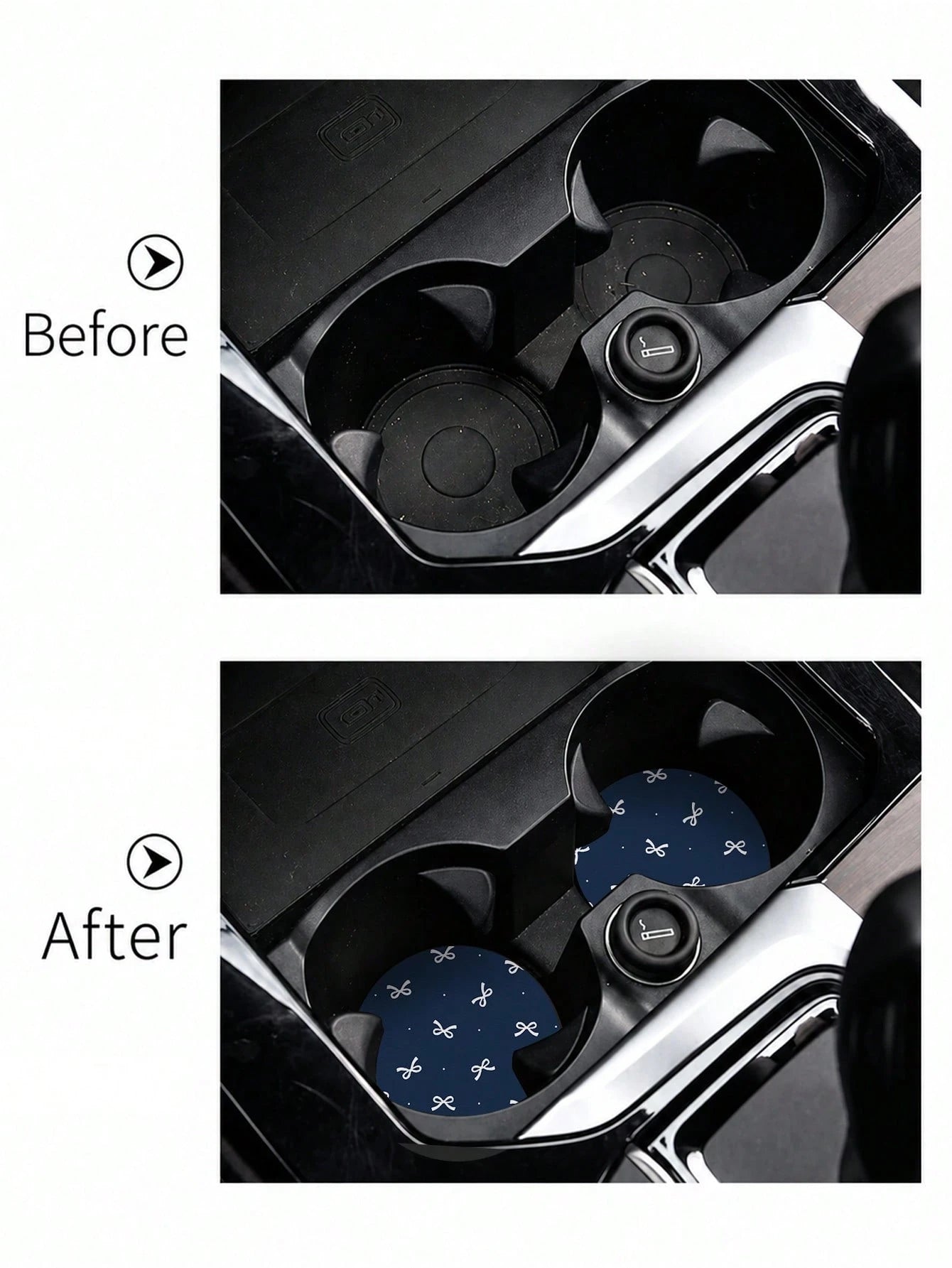 2pcs Bow Pattern Leather Car Cup Holder Mats, Non-Slip Round Cup Coaster Design, Universal Car Cup Holder Liners, Easy To Clean Universal Car Cup Holder Liners, Suitable For Car Interior Decoration, G