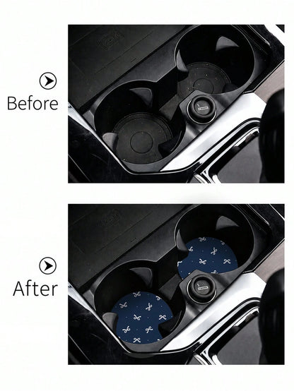 2pcs Bow Pattern Leather Car Cup Holder Mats, Non-Slip Round Cup Coaster Design, Universal Car Cup Holder Liners, Easy To Clean Universal Car Cup Holder Liners, Suitable For Car Interior Decoration, G