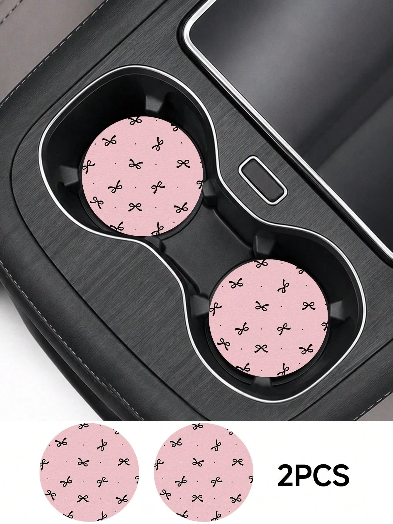 2pcs Bow Pattern Leather Car Cup Holder Mats, Non-Slip Round Cup Coaster Design, Universal Car Cup Holder Liners, Easy To Clean Universal Car Cup Holder Liners, Suitable For Car Interior Decoration, G