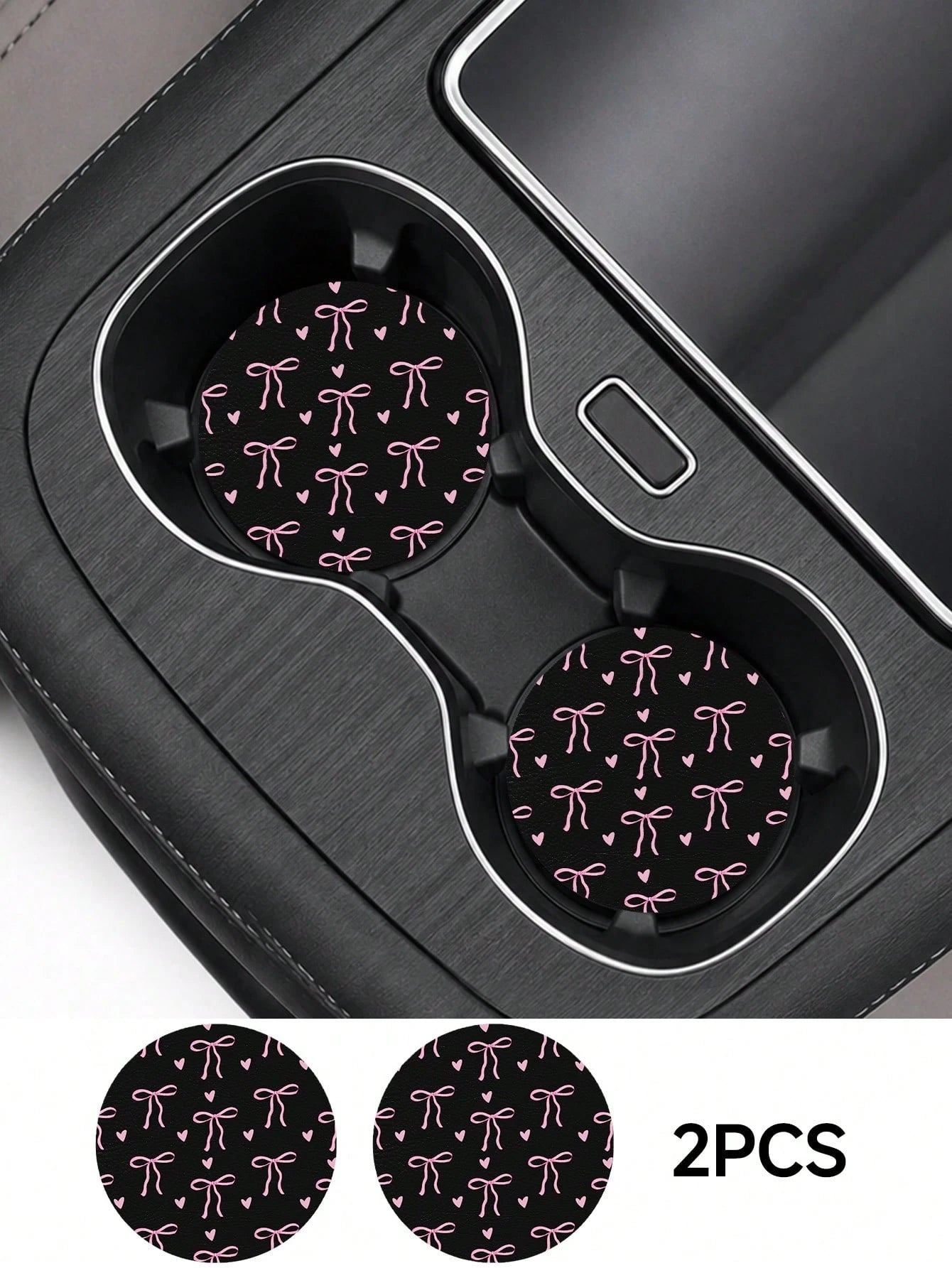 2pcs Bow Pattern Leather Car Cup Holder Mats, Non-Slip Round Cup Coaster Design, Universal Car Cup Holder Liners, Easy To Clean Universal Car Cup Holder Liners, Suitable For Car Interior Decoration, G