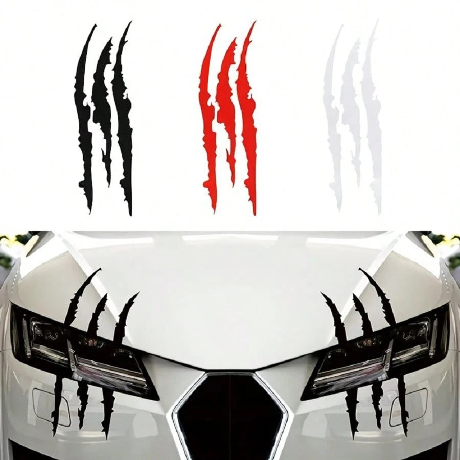 2pcs Car Ghost Claw Stickers, Front Headlight Decorative Claw Stickers, Hood Scratch Light Eyebrow Stickers