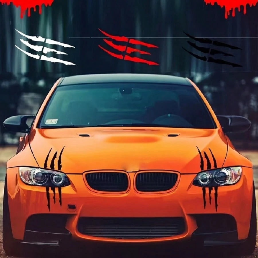 2pcs Car Ghost Claw Stickers, Front Headlight Decorative Claw Stickers, Hood Scratch Light Eyebrow Stickers
