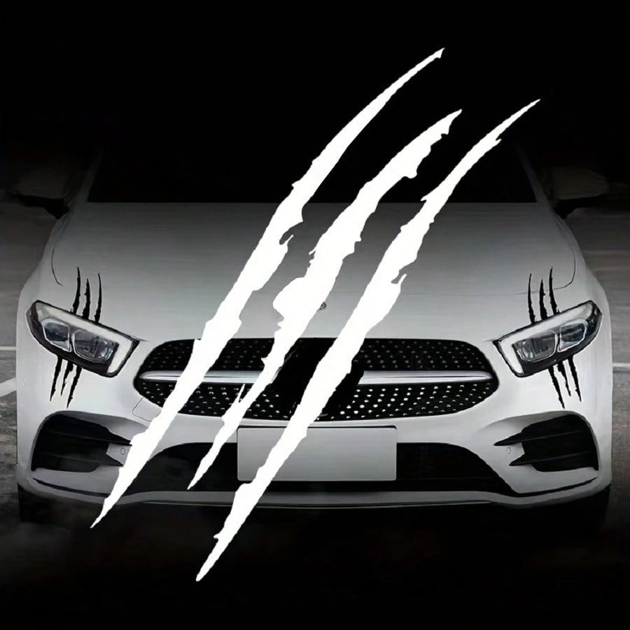2pcs Car Ghost Claw Stickers, Front Headlight Decorative Claw Stickers, Hood Scratch Light Eyebrow Stickers