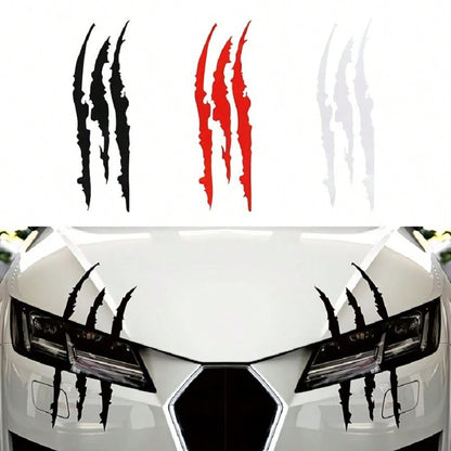 2pcs Car Ghost Claw Stickers, Front Headlight Decorative Claw Stickers, Hood Scratch Light Eyebrow Stickers