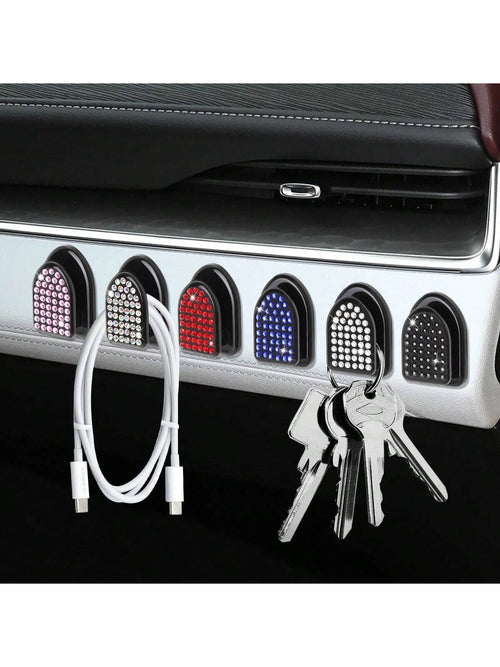 2PCS Car Mini Rhinestone Hooks Car Dashboard Seat Hooks Glittering Rhinestones Car Interior Decoration