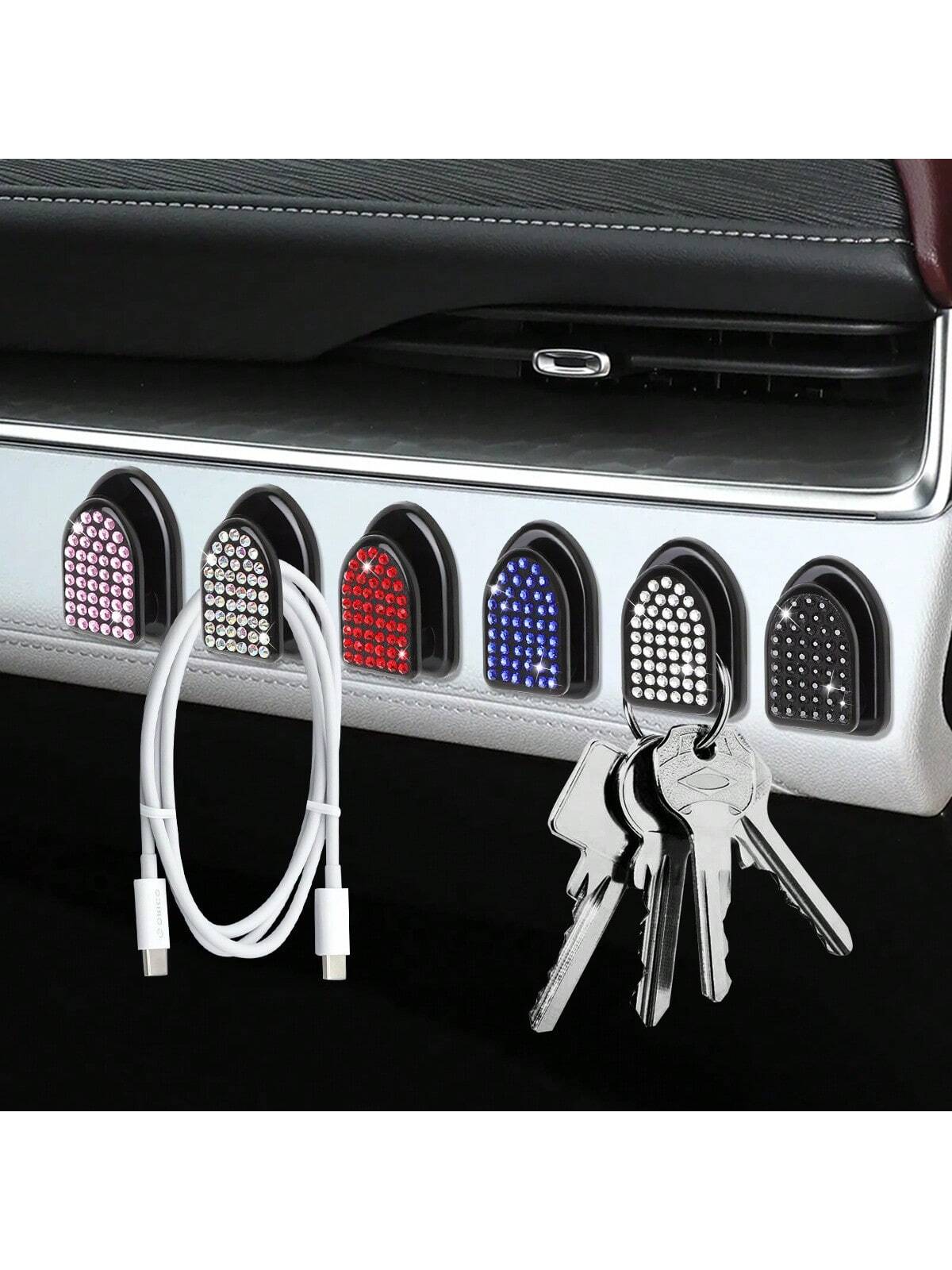 2PCS Car Mini Rhinestone Hooks Car Dashboard Seat Hooks Glittering Rhinestones Car Interior Decoration