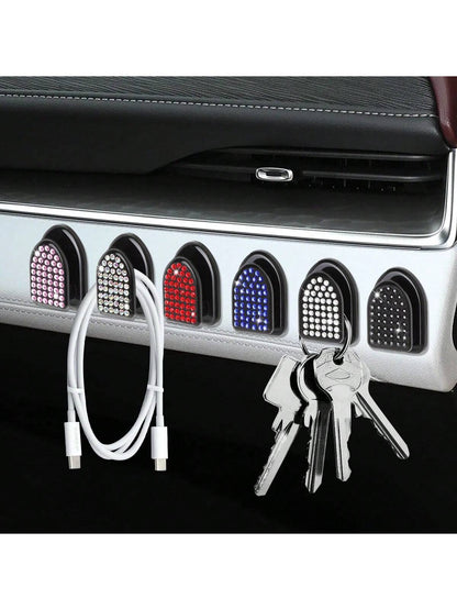 2PCS Car Mini Rhinestone Hooks Car Dashboard Seat Hooks Glittering Rhinestones Car Interior Decoration