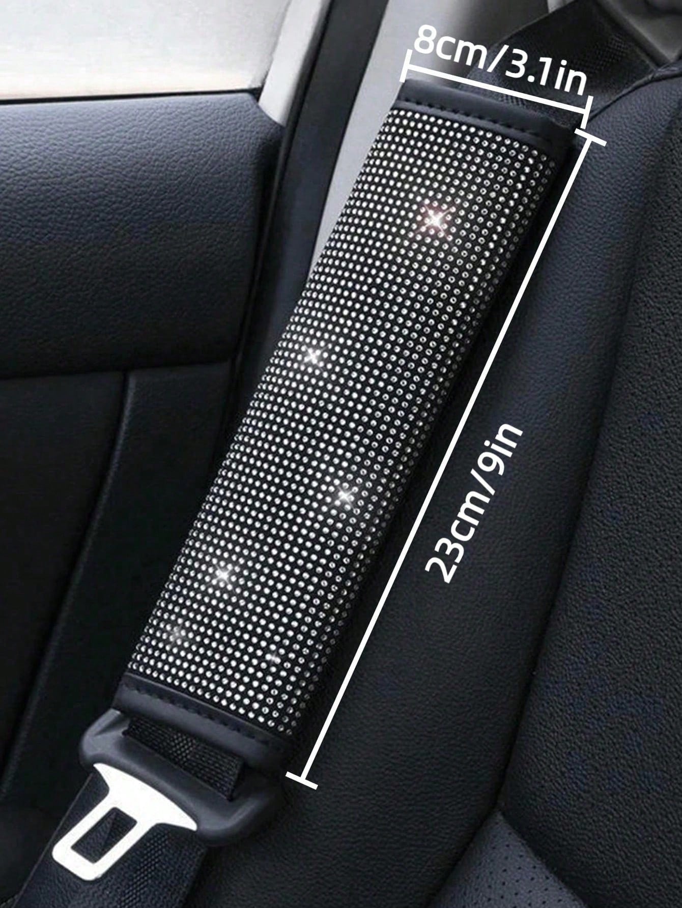 2pcs Car Seat Belt Cover Shoulder Protection Set With Sparkling Rhinestone Leather Seat Belt Cover Suitable For All Cars,Car Accessories