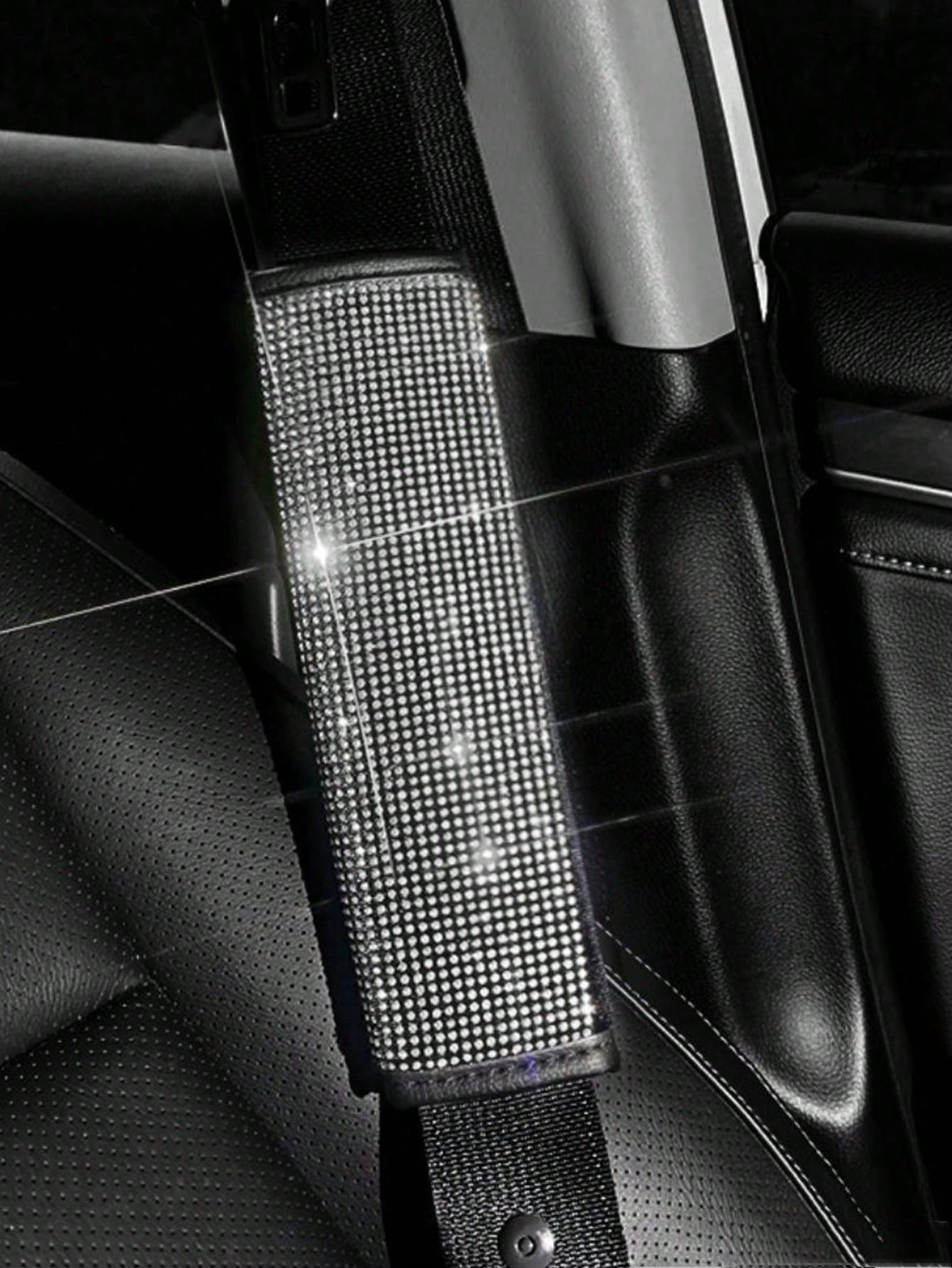 2pcs Car Seat Belt Cover Shoulder Protection Set With Sparkling Rhinestone Leather Seat Belt Cover Suitable For All Cars,Car Accessories