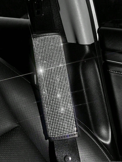 2pcs Car Seat Belt Cover Shoulder Protection Set With Sparkling Rhinestone Leather Seat Belt Cover Suitable For All Cars,Car Accessories