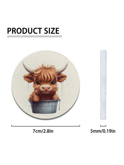 2pcs Cow Water Absorbable Car Cup Holder Coaster Mats- Car Interior Accessories For Women, Cup Coasters For Car Vehicles & Home Desk
