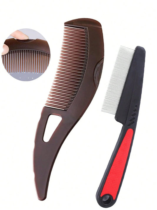 2pcs Dandruff Comb, Stainless Steel Fine Tooth Comb, Scalp Psoriasis Brush, Dandruff Brush, Head Lice Comb, Multi-Function Hair Brush For Scalp Massage, Suitable For Men, Women, And Children