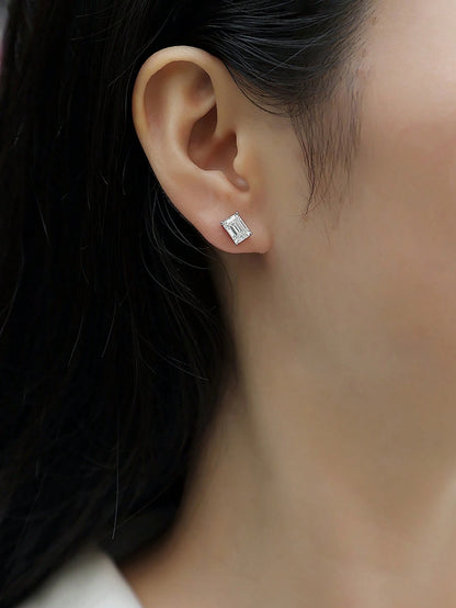 2pcs Elegant 925 Silver 2 Carat Emerald Cut Moissanite Square Stud Earrings, Suitable For Women's Daily Wear, Party, Vacation, Unisex Jewelry Gift For Mother's Day, Wedding Anniversary, Birthday