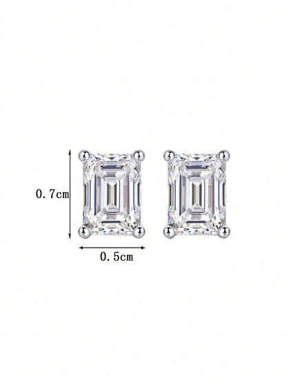 2pcs Elegant 925 Silver 2 Carat Emerald Cut Moissanite Square Stud Earrings, Suitable For Women's Daily Wear, Party, Vacation, Unisex Jewelry Gift For Mother's Day, Wedding Anniversary, Birthday