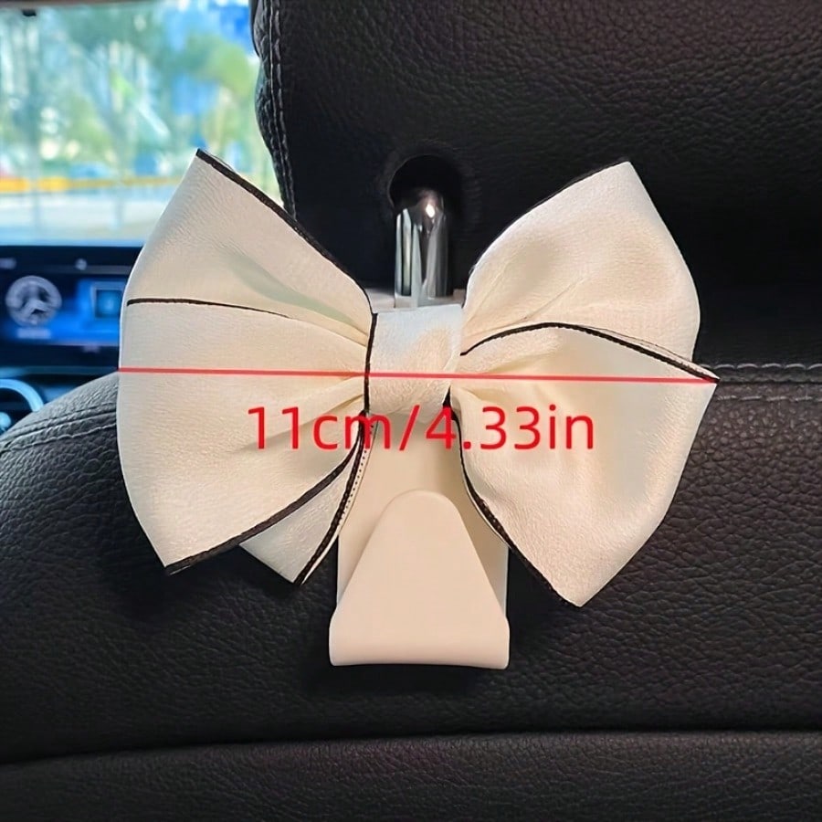 2pcs Elegant Bow-Knot Car Seat Headrest Hooks- White Multifunctional Headrest Hanger, For Vehicle Storage And Organization, Fashionable Car Interior Accessories, Car Seat Accessories