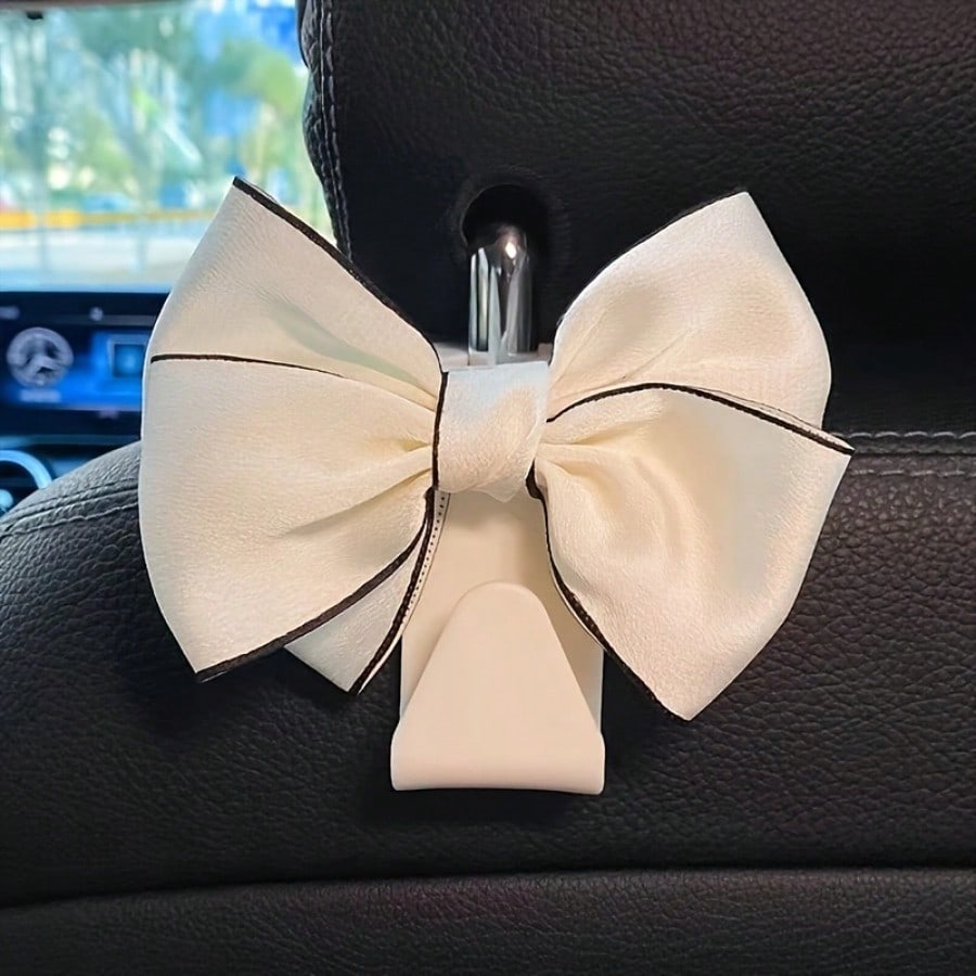 2pcs Elegant Bow-Knot Car Seat Headrest Hooks- White Multifunctional Headrest Hanger, For Vehicle Storage And Organization, Fashionable Car Interior Accessories, Car Seat Accessories