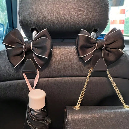 2pcs Elegant Bow-Knot Car Seat Headrest Hooks- White Multifunctional Headrest Hanger, For Vehicle Storage And Organization, Fashionable Car Interior Accessories, Car Seat Accessories