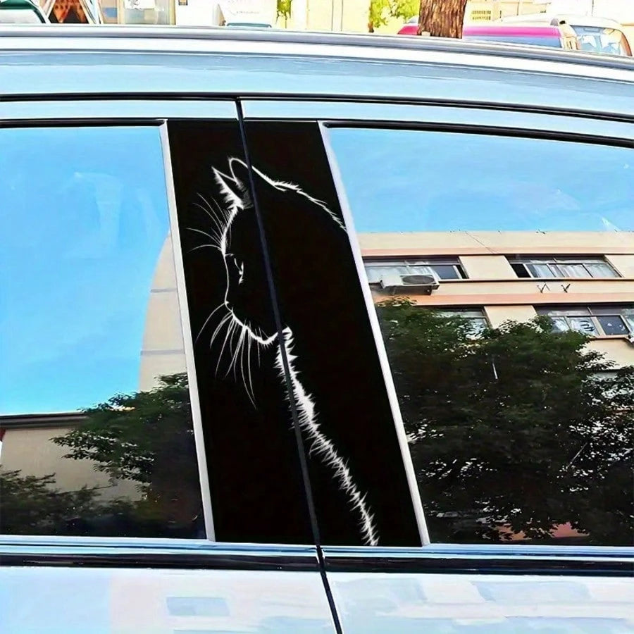 2pcs Elegant Minimalist Cat Door Pillar Stickers, Self-Adhesive Waterproof Scratch-Resistant Vinyl B-Pillar Decorative Decals, Black & White Color, Suitable For Cars, Trucks, SUVs, Easy To Apply And R