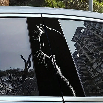 2pcs Elegant Minimalist Cat Door Pillar Stickers, Self-Adhesive Waterproof Scratch-Resistant Vinyl B-Pillar Decorative Decals, Black & White Color, Suitable For Cars, Trucks, SUVs, Easy To Apply And R