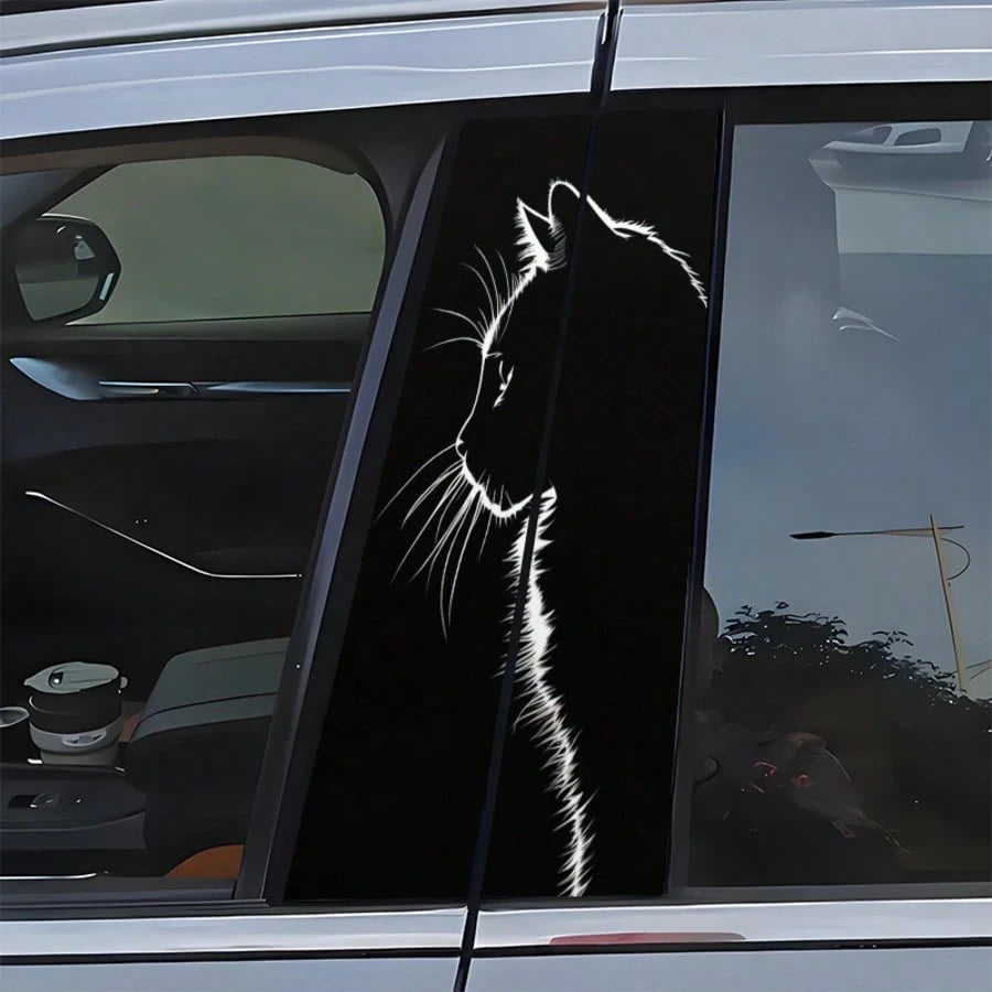 2pcs Elegant Minimalist Cat Door Pillar Stickers, Self-Adhesive Waterproof Scratch-Resistant Vinyl B-Pillar Decorative Decals, Black & White Color, Suitable For Cars, Trucks, SUVs, Easy To Apply And R