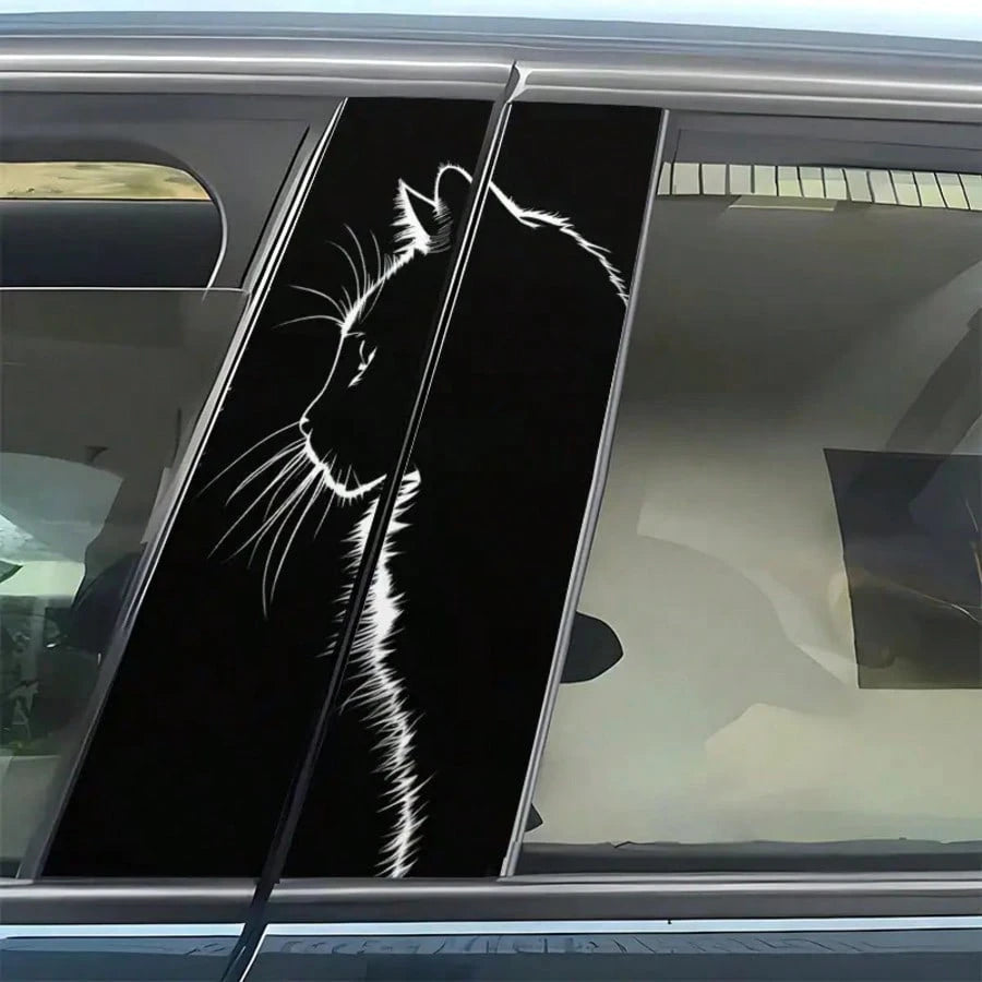 2pcs Elegant Minimalist Cat Door Pillar Stickers, Self-Adhesive Waterproof Scratch-Resistant Vinyl B-Pillar Decorative Decals, Black & White Color, Suitable For Cars, Trucks, SUVs, Easy To Apply And R