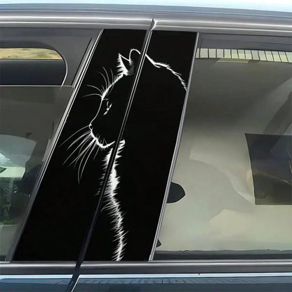 2pcs Elegant Minimalist Cat Door Pillar Stickers, Self-Adhesive Waterproof Scratch-Resistant Vinyl B-Pillar Decorative Decals, Black & White Color, Suitable For Cars, Trucks, SUVs, Easy To Apply And R