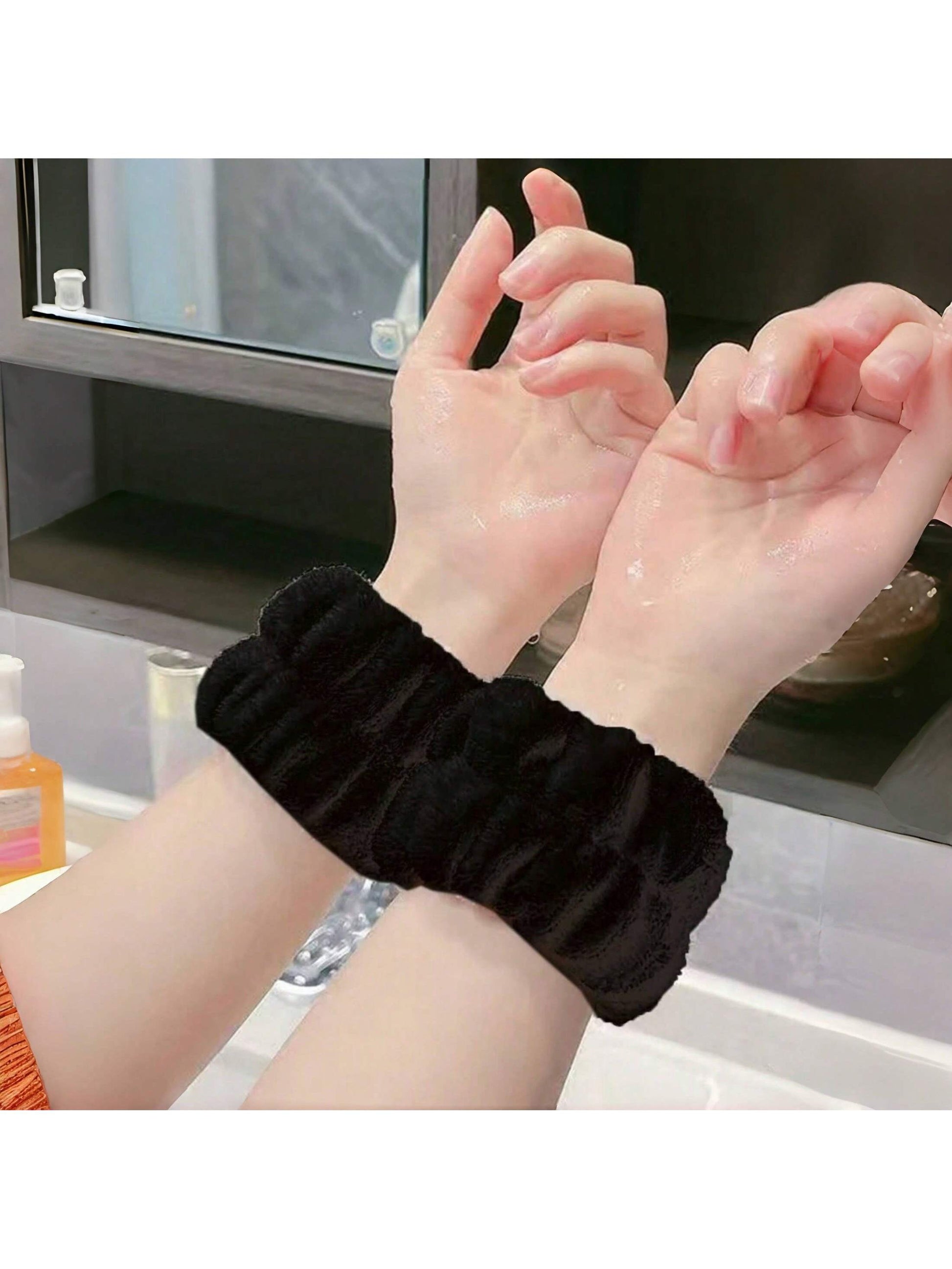 2pcs Facial Wrist Strap Towel, Absorbent Strap Wrist, Washband Face Wash Straps, Reusable Spa Headband Wrist, Microfiber Headband, Wristbands For Women, Facial Make-Up Hairbands Adjustable Elastic, Fo