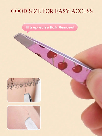 2pcs Fruit Print Tweezers, Cute & Practical Eyebrow Grooming Makeup Tool, High-Quality Stainless Steel Eyebrow Plucker, Suitable For Hair Removal, Picking And False Eyelashes, Nail Art Decoration, Eye
