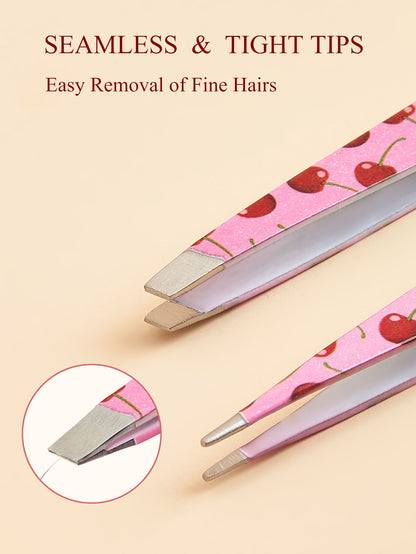 2pcs Fruit Print Tweezers, Cute & Practical Eyebrow Grooming Makeup Tool, High-Quality Stainless Steel Eyebrow Plucker, Suitable For Hair Removal, Picking And False Eyelashes, Nail Art Decoration, Eye