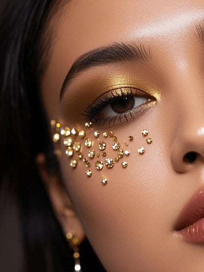 2pcs Gold Shiny Face Gems Stickers, Rave Party Makeup Rhinestone Stickers, Y2K Style Music Festival DIY Eye & Face Jewels, Valentine's Day Gift