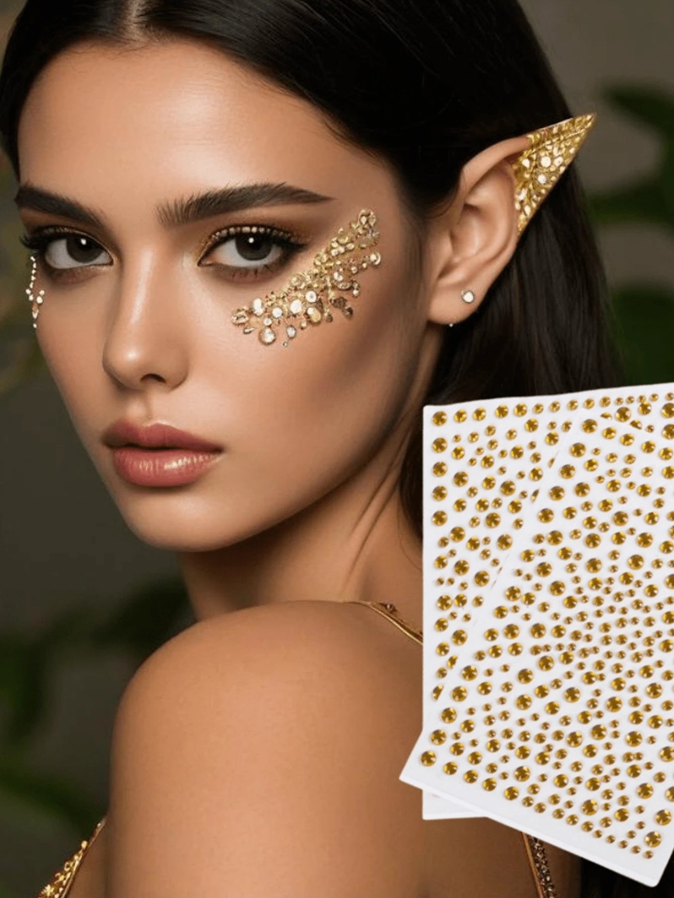 2pcs Gold Shiny Face Gems Stickers, Rave Party Makeup Rhinestone Stickers, Y2K Style Music Festival DIY Eye & Face Jewels, Valentine's Day Gift