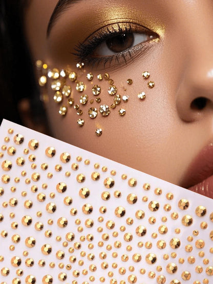 2pcs Gold Shiny Face Gems Stickers, Rave Party Makeup Rhinestone Stickers, Y2K Style Music Festival DIY Eye & Face Jewels, Valentine's Day Gift