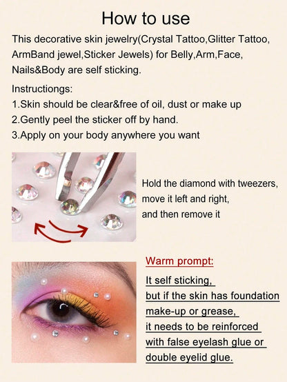 2pcs Gold Shiny Face Gems Stickers, Rave Party Makeup Rhinestone Stickers, Y2K Style Music Festival DIY Eye & Face Jewels, Valentine's Day Gift