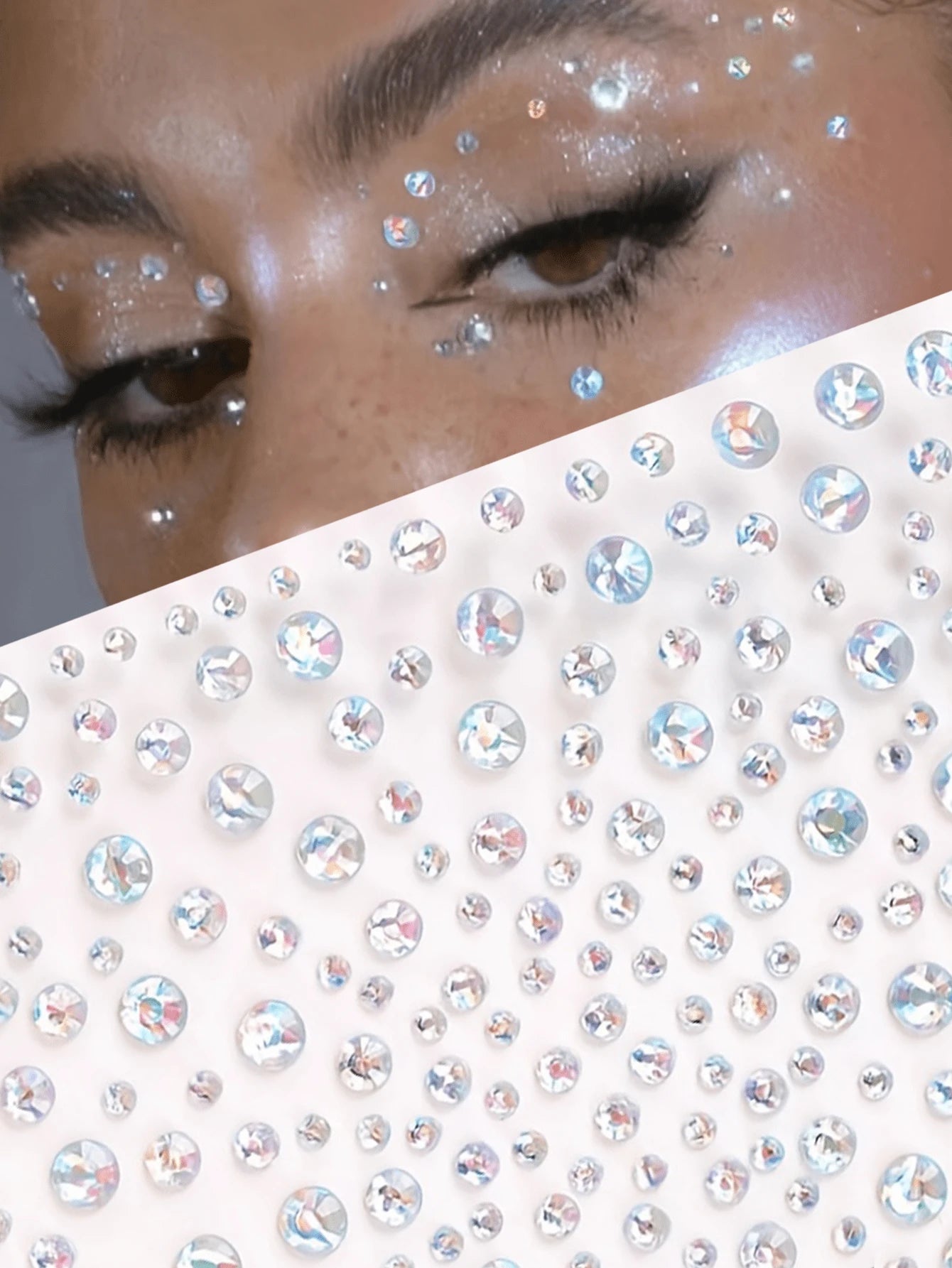 2pcs Gold Shiny Face Gems Stickers, Rave Party Makeup Rhinestone Stickers, Y2K Style Music Festival DIY Eye & Face Jewels, Valentine's Day Gift