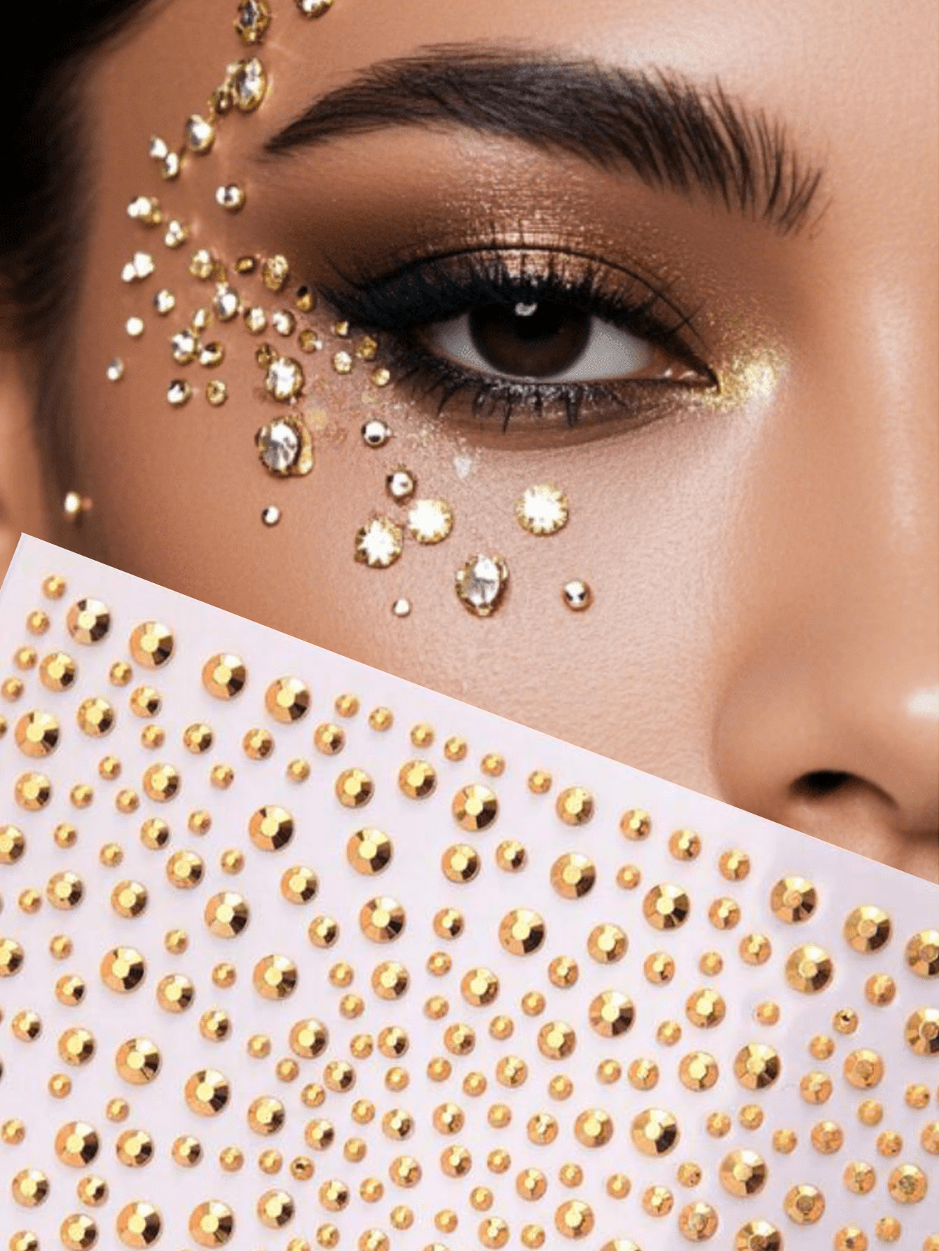 2pcs Gold Shiny Face Gems Stickers, Rave Party Makeup Rhinestone Stickers, Y2K Style Music Festival DIY Eye & Face Jewels, Valentine's Day Gift