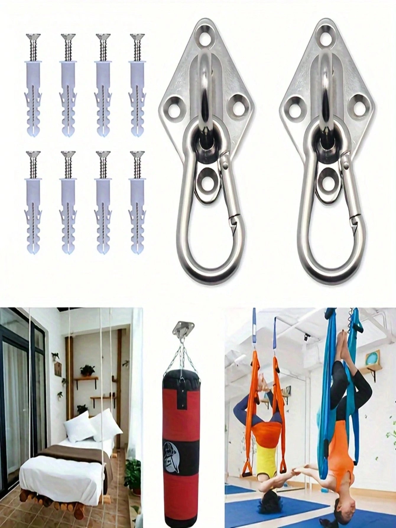 2pcs Heavy Duty Stainless Steel 304 Wall/Ceiling Mounted Hook- Eye Plate Included For Installation Of Stainless Steel Hammock Stand