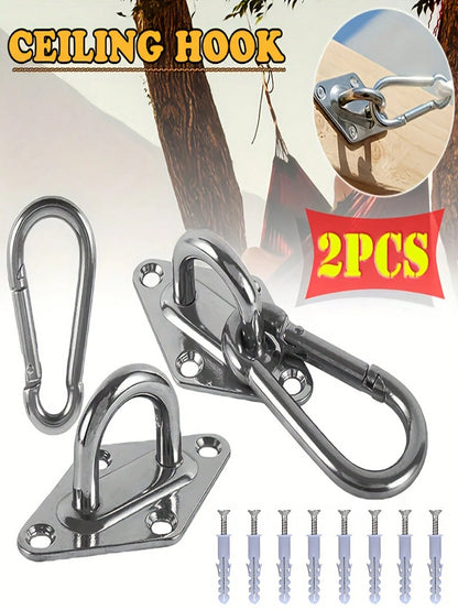2pcs Heavy Duty Stainless Steel 304 Wall/Ceiling Mounted Hook- Eye Plate Included For Installation Of Stainless Steel Hammock Stand