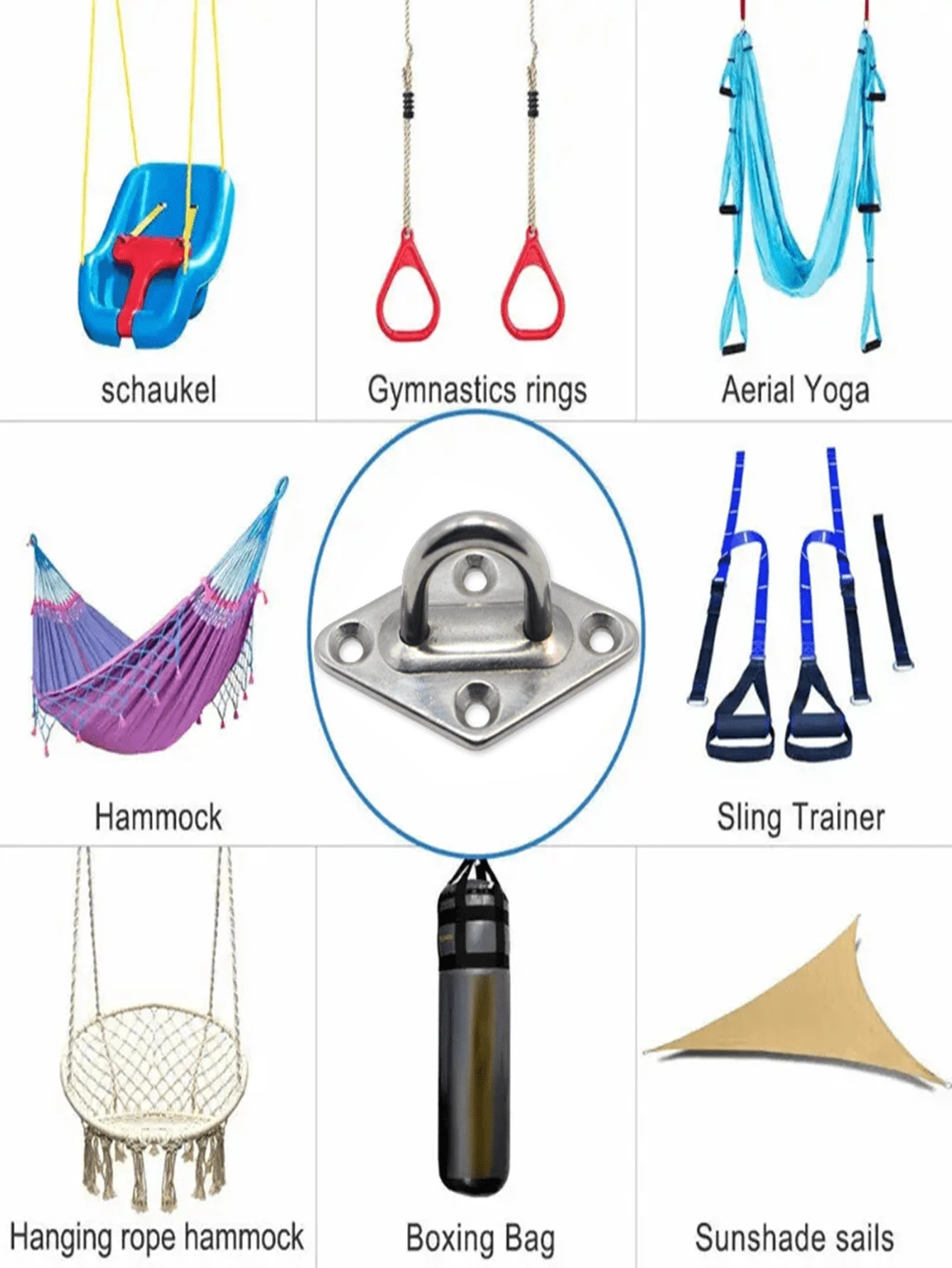 2pcs Heavy Duty Stainless Steel 304 Wall/Ceiling Mounted Hook- Eye Plate Included For Installation Of Stainless Steel Hammock Stand